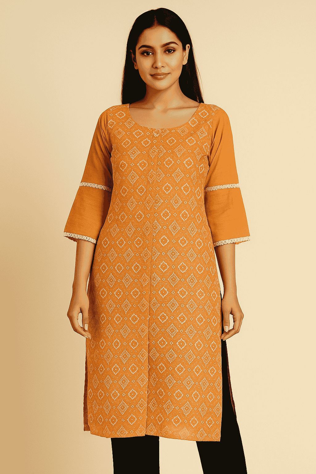 Shree Shanti Selection - Orange Printed Kurti
